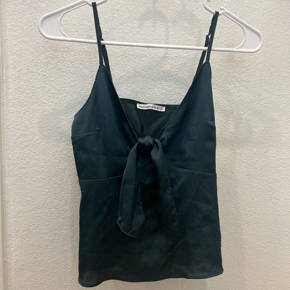 Abercrombie & Fitch dark green satin top with tie front